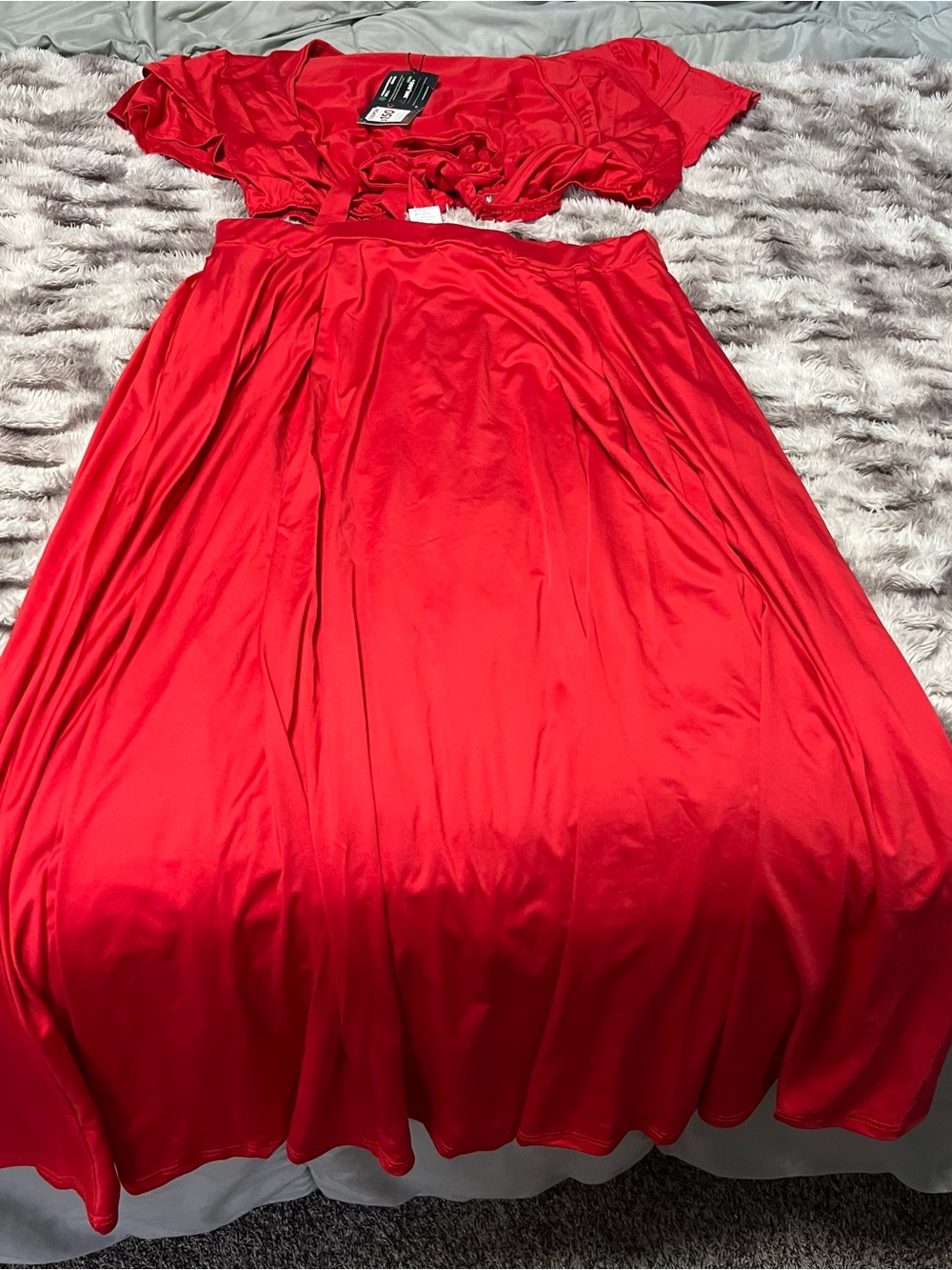 Red Satin Two-Piece Dress Set